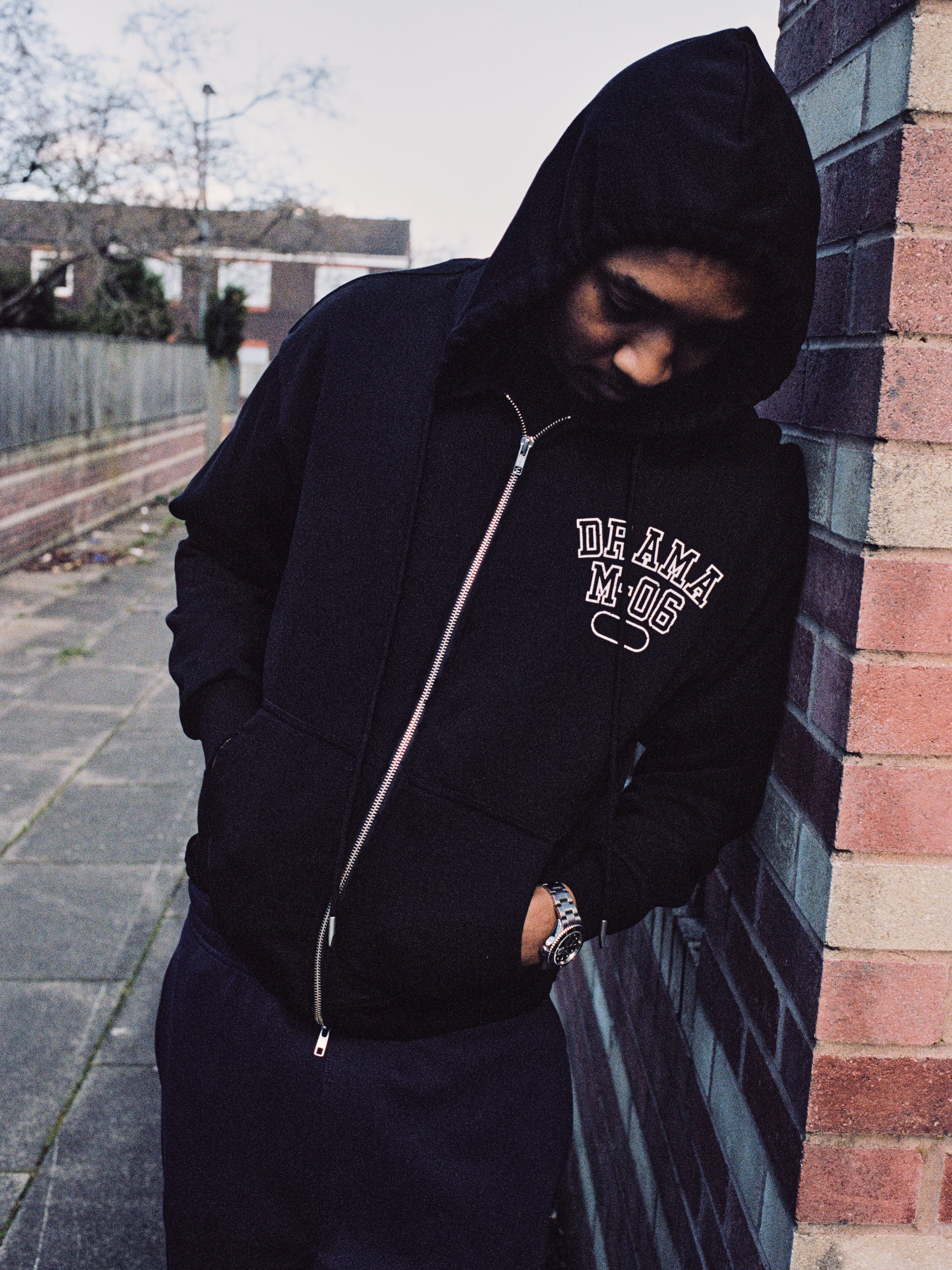 BLACK DISTRESSED COLLEGE ZIP UP - Image 3